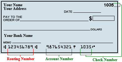 bank check routing number